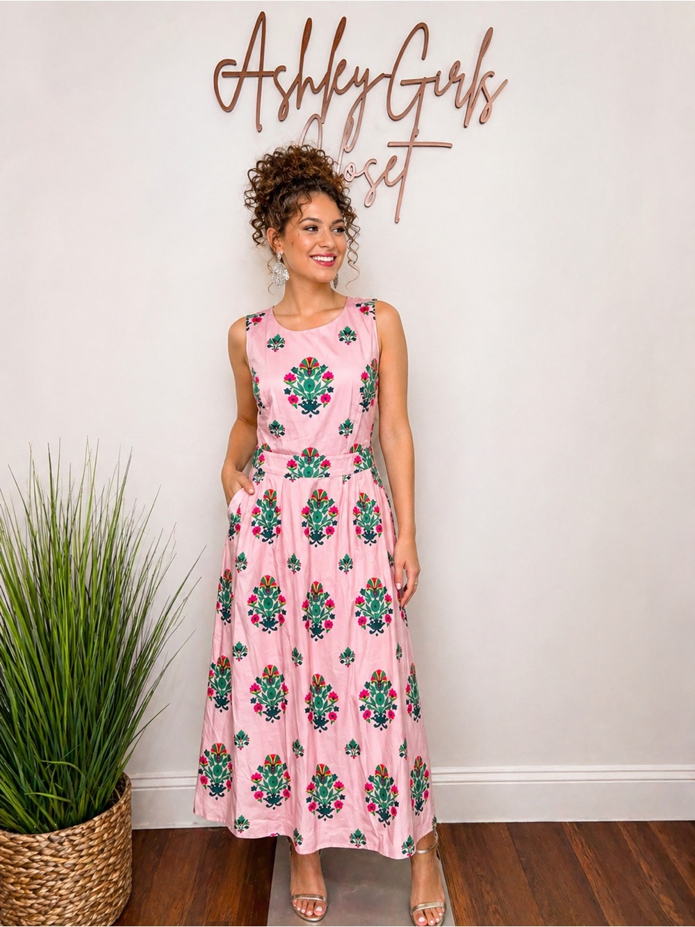 Boden Pink Floral Midi Dress Open Back Crisscross